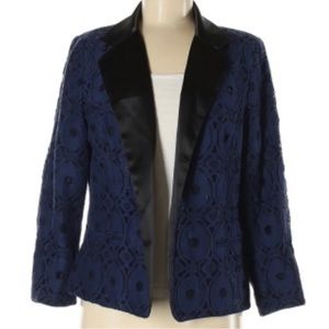 New Chico's Blazer Navy Blue Black Satin Fully Lined Size 0/4